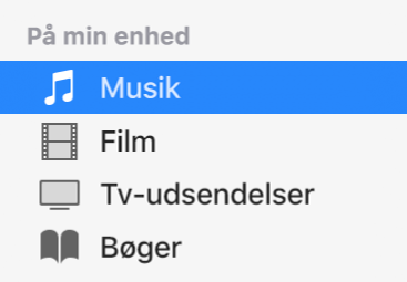 Afsnittet På min enhed i indholdsoversigten med Musik valgt.