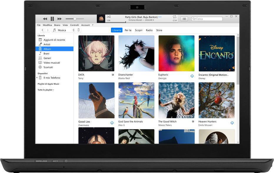 La finestra di iTunes con una libreria di album multipli.