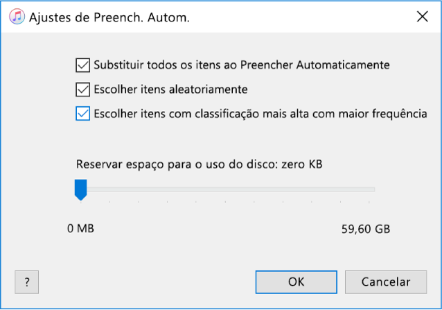 Caixa de diálogo de Ajustes de Preenchimento Automático.