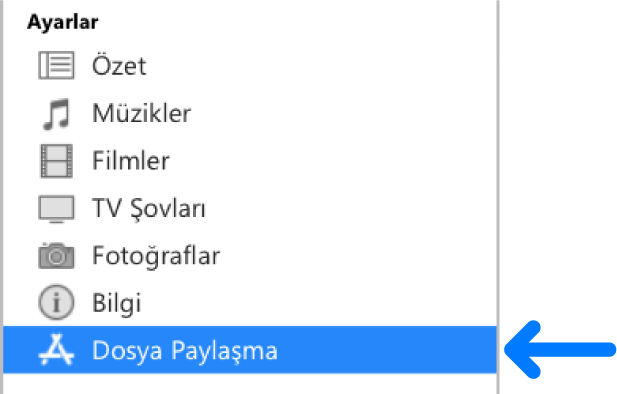 Aygıtın Ayarlar bölümünde Dosya Paylaşma’yı tıklayarak bilgisayarınızla aygıtınız arasında dosya aktarabilirsiniz.