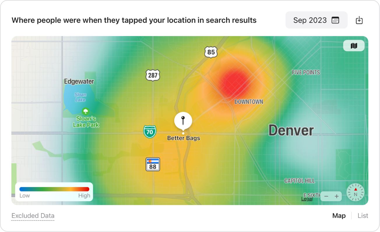 Gegevens van Spatial Insights-module: heatmap.