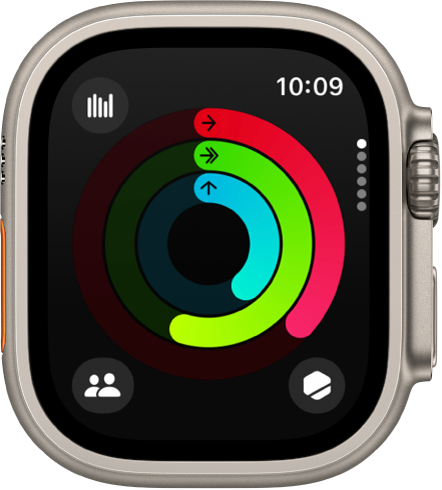 The Activity screen showing the three rings—Move, Exercise, and Stand.