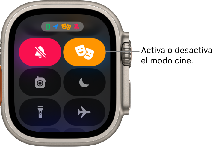 El centro de control con el botón Modo cine y Silencio resaltado para mostrar que está activado el Modo cine.