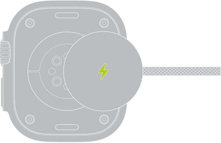 L’extrémité concave du câble de charge rapide magnétique vers USB-C pour Apple Watch s’aimante au dos de l’Apple Watch.