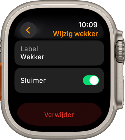 Het scherm 'Wijzig wekker', met onderin de knop 'Verwijder'.