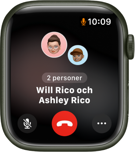 Appen Telefon med ett pågående FaceTime-gruppsamtal. Uppringaren och två andra personer deltar i samtalet.