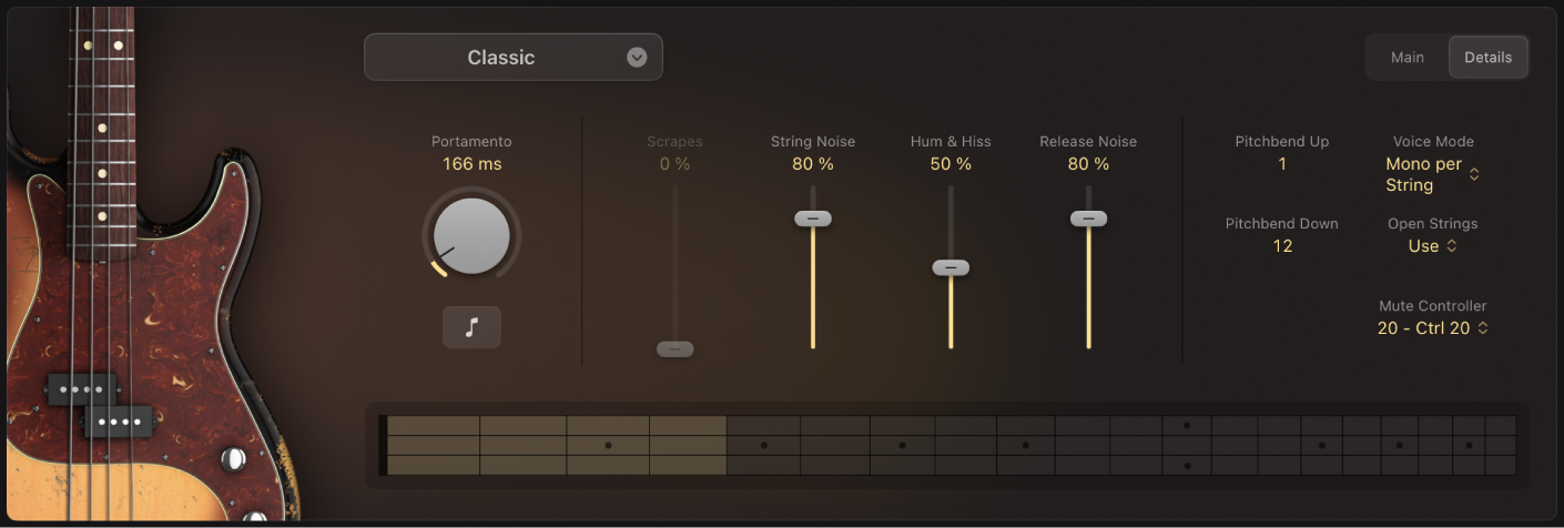 Abbildung. Studio Bass mit den Detailsteuerungen.