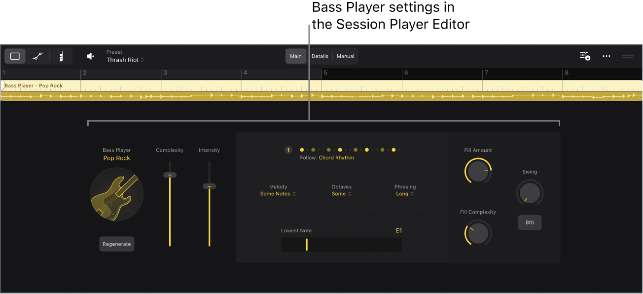 Figure. The Session Player Editor with Bass Player settings.