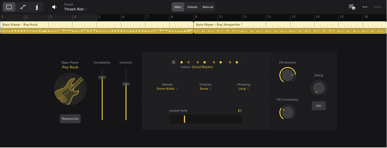 Figure. The Session Player Editor with Bass Player.