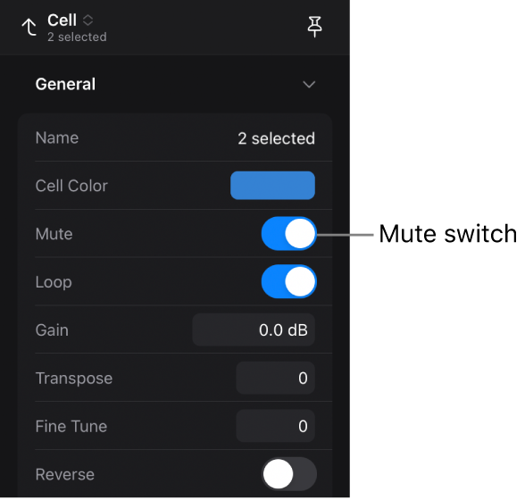 Figure. The Mute switch in the Cell inspector.