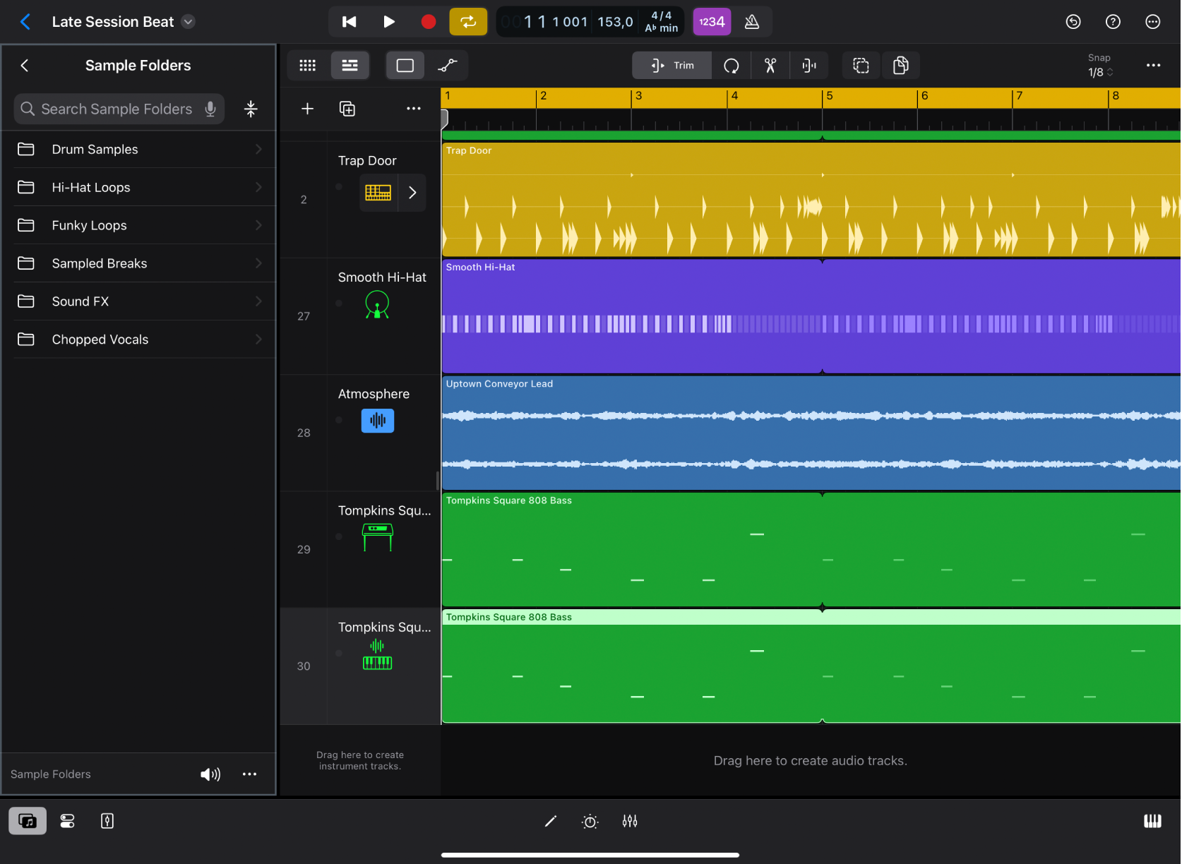 Figure. Logic Pro for iPad showing Sample Folders in the Browser.