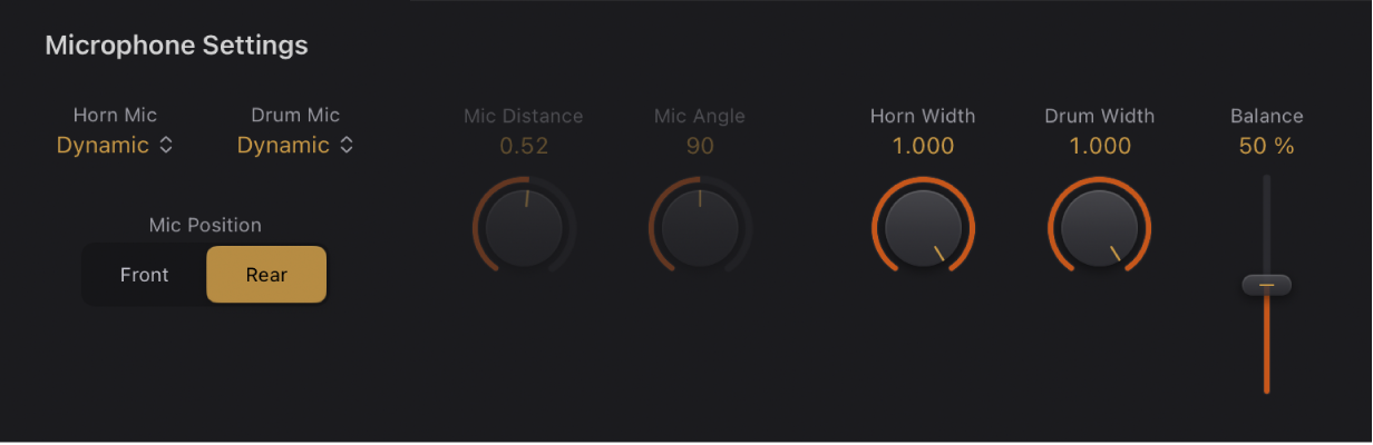 Figure. Vintage B3 Rotor Cabinet microphone parameters.