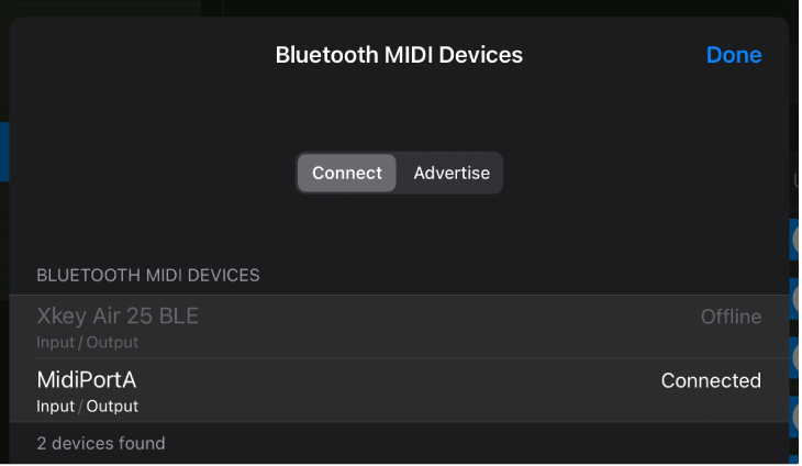 Bluetooth devices connection status.