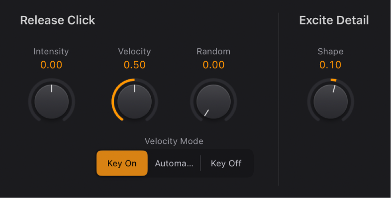 Figure. Vintage Clav Release Click and Excite controls.