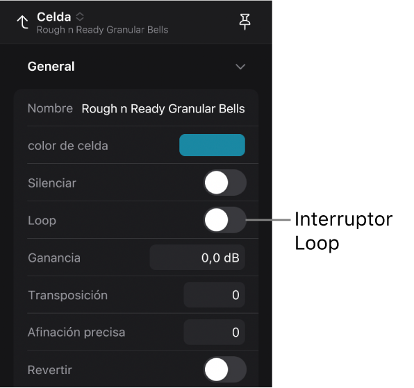Ilustración. Conmutador Loop en el inspector de celdas.