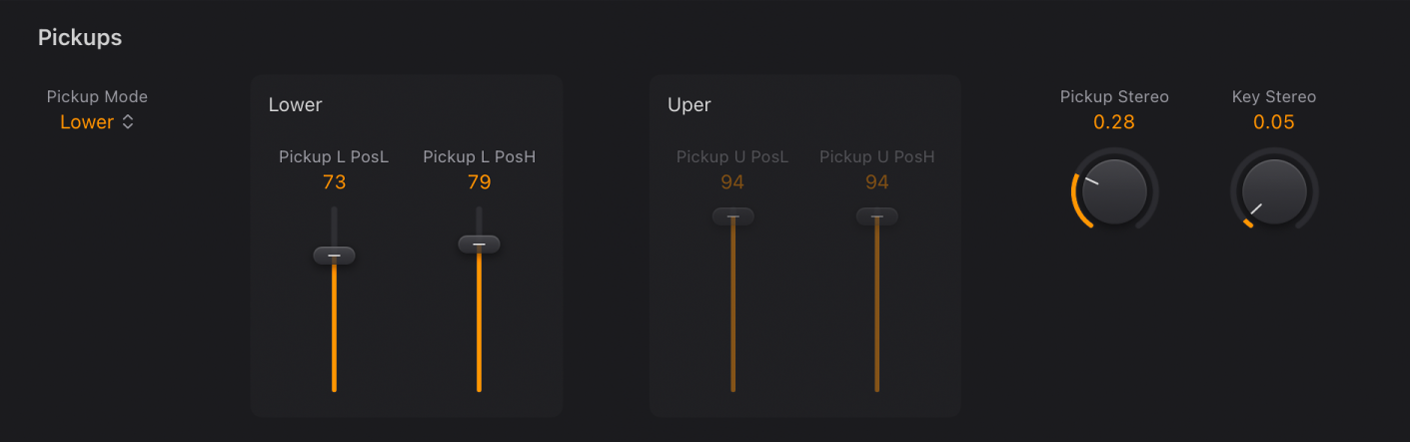 図。Vintage Clavの「Pickup Position」パラメータ。