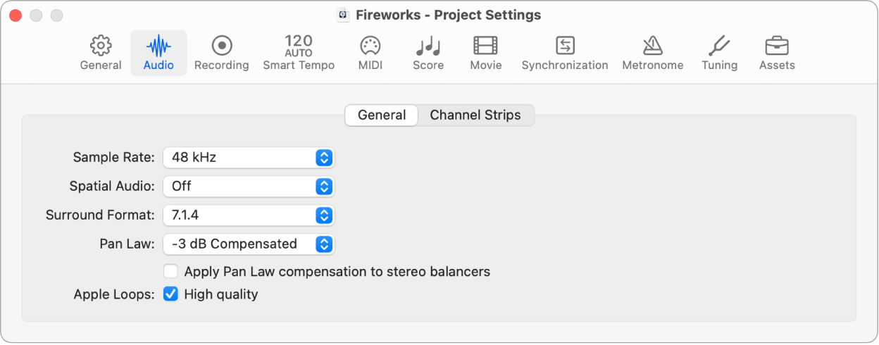 Figure. General Audio project settings.