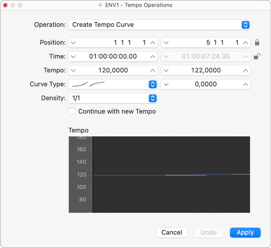 Figure. Tempo Operations window.