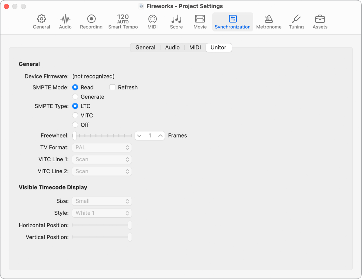 Figure. Unitor project settings.