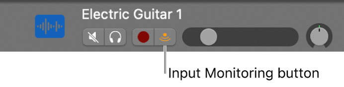 Figure. Audio track header, showing the Input Monitoring button selected.