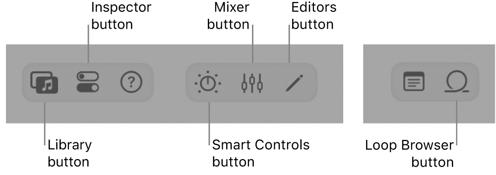 Figure. Control bar, with buttons for different working areas.