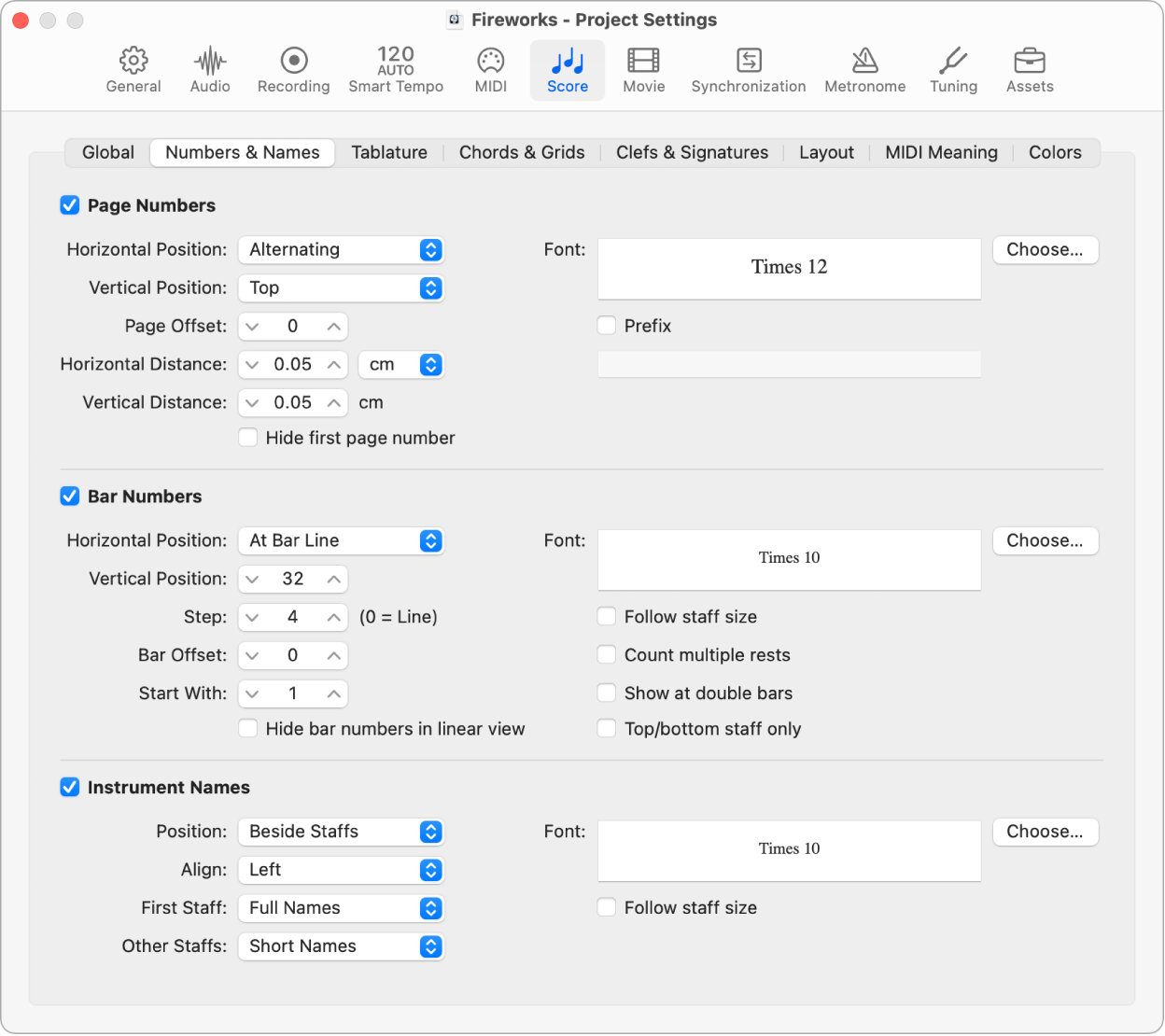 Figure. Numbers & Names project settings.