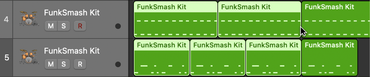 Figure. Multiple regions selected in the Tracks area.