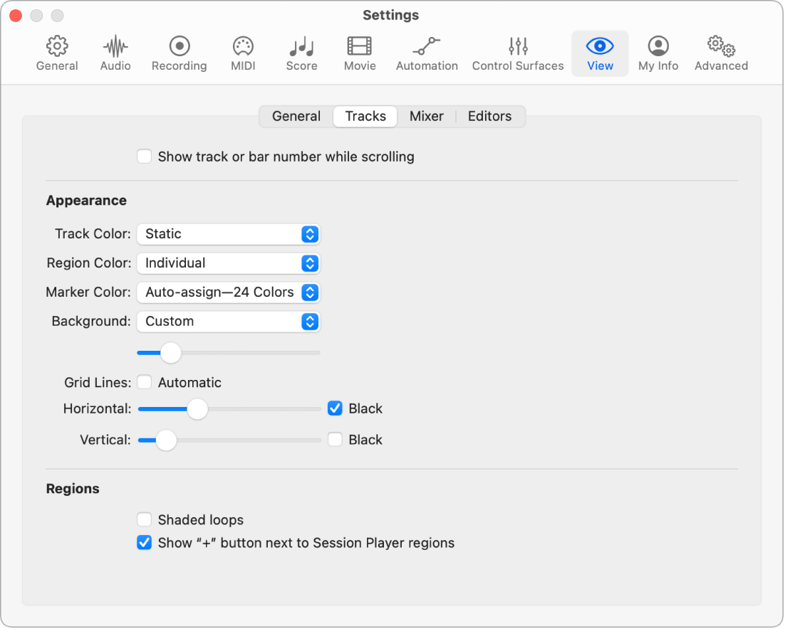 Figure. Tracks View settings.