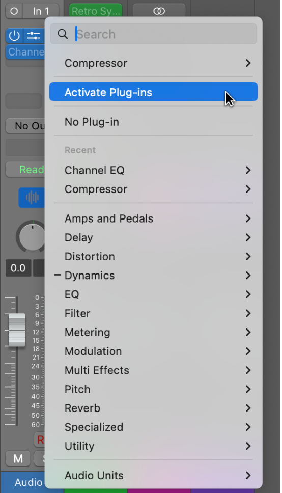 Figure. Activate Plug-ins pop-up menu command.