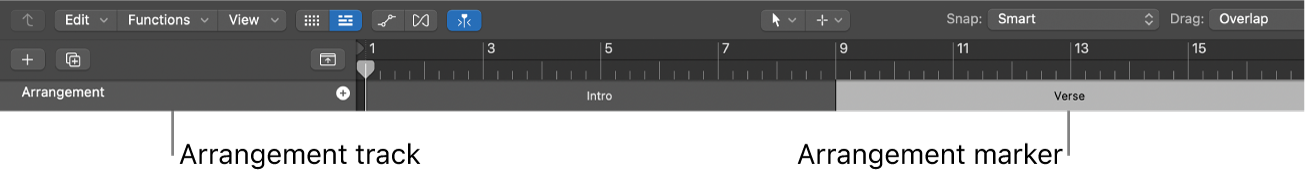 Figure. An Arrangement track with two arrangement markers added.