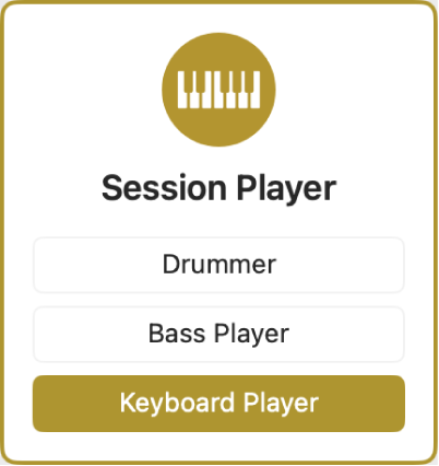 Figure. The Session Player button in the New Tracks dialog with Keyboard Player selected.