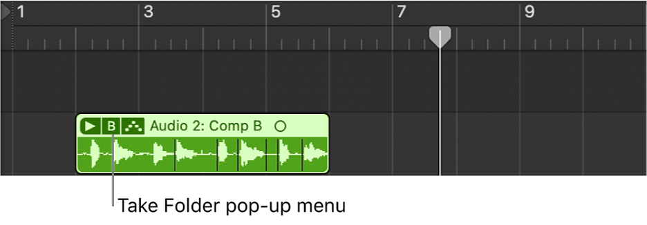 Figure. Pointing out the Take Folder pop-up menu.