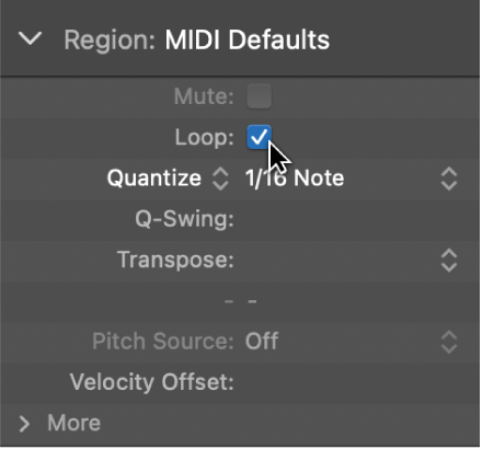 Figure. Loop parameter checkbox in the Region inspector.