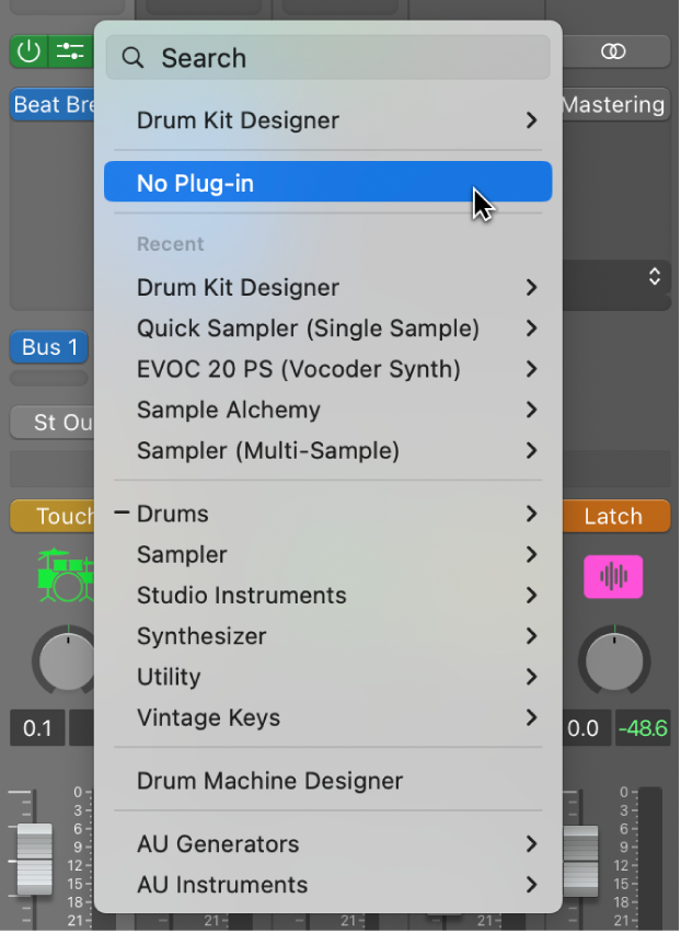 Figure. Choosing No Plug-in from the pop-up menu.