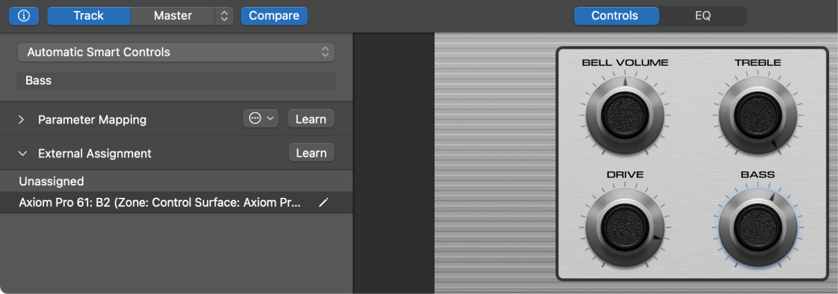 Figure. Smart Control inspector open, showing External Assignment area