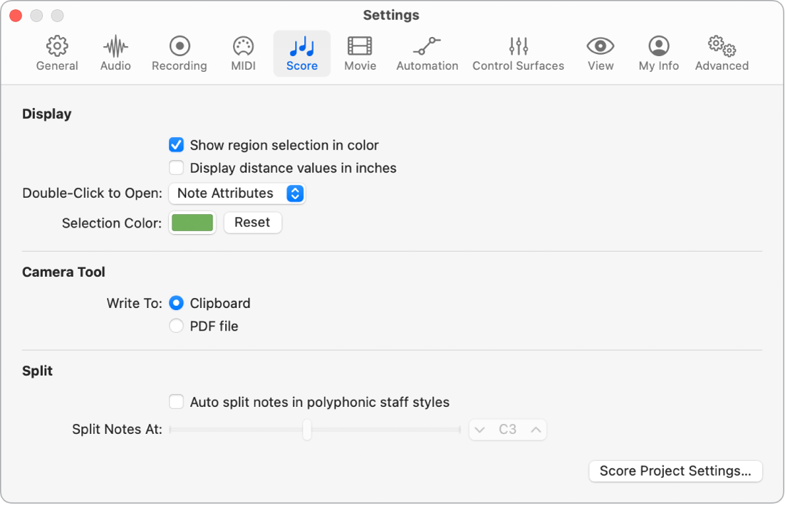 Figure. Score settings.