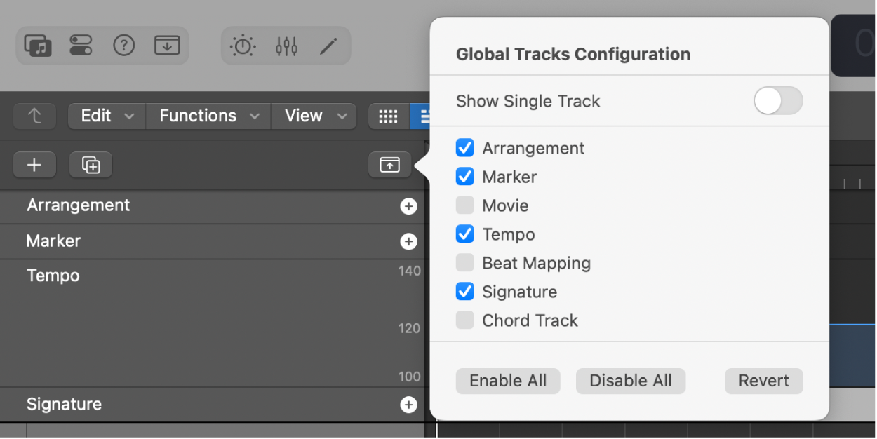 Figure. Global Tracks Configuration dialog.