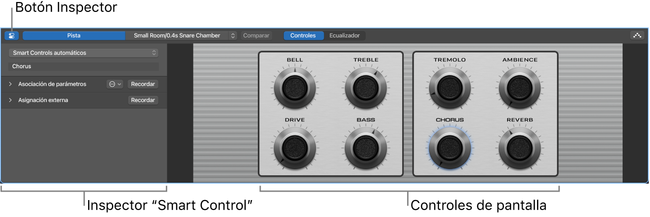 Ilustración. Panel Smart Controls con los controles de pantalla y el inspector.