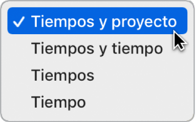 Ilustración. Se está seleccionando la opción “Tiempos y proyecto” en la pantalla LCD para mostrar las propiedades del proyecto.