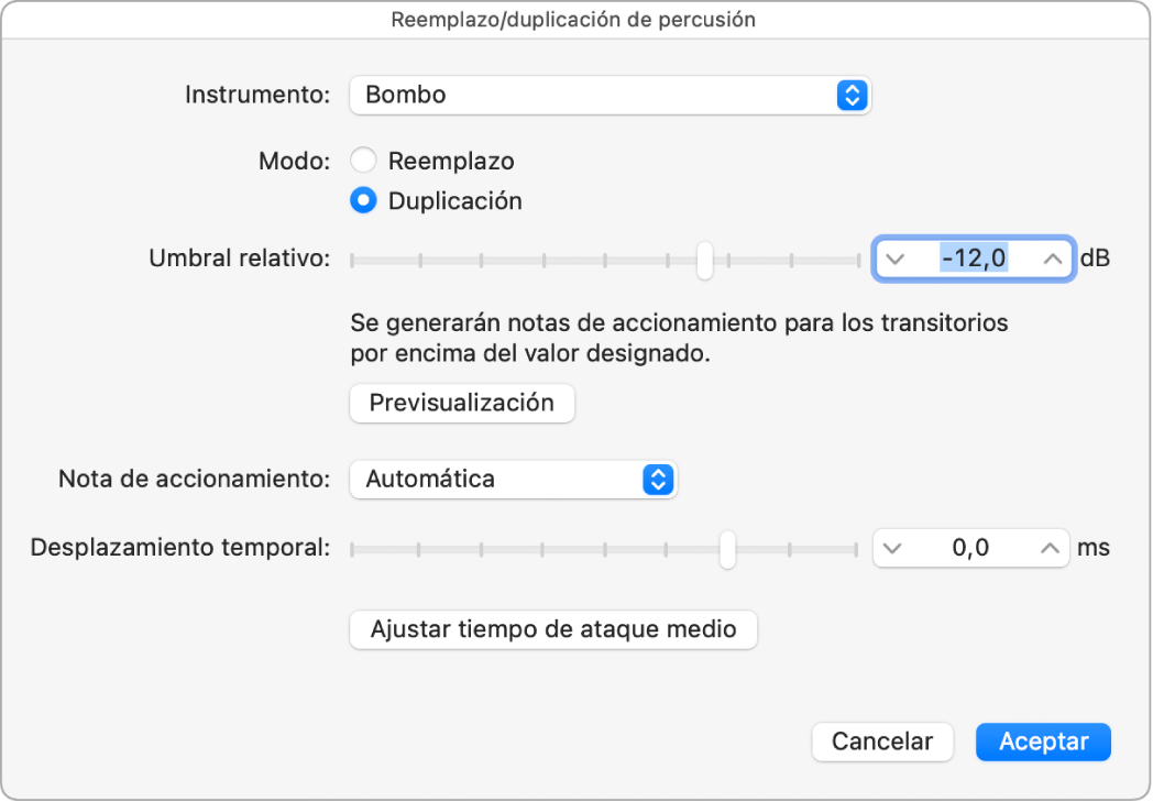 Ilustración. Cuadro de diálogo “Reemplazo/duplicación de percusión”.