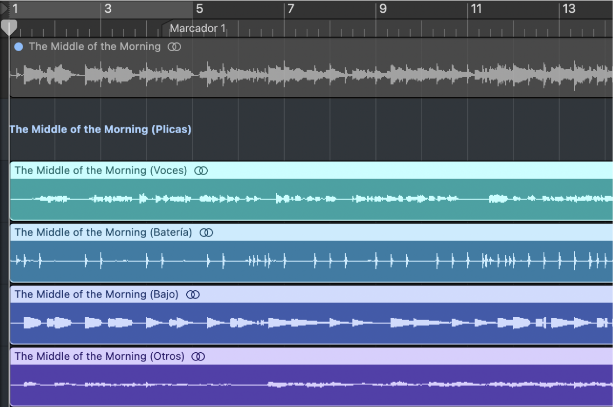 Ilustración. Área Pistas con una Track Stack con stems como subpistas.