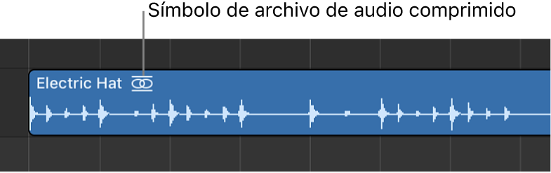 Ilustración. Pasaje de audio con el símbolo de archivo de audio comprimido a la derecha del nombre del pasaje.