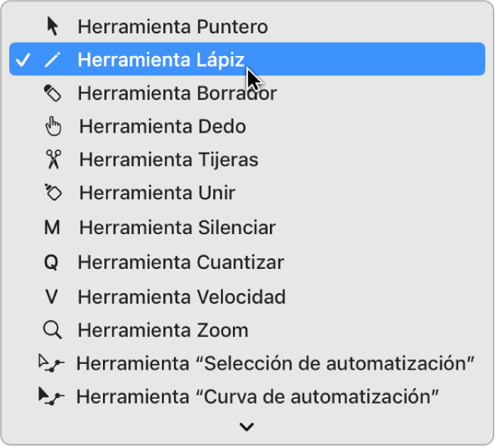 Ilustración. Menú de herramientas del editor de teclado con la herramienta Lápiz seleccionada.