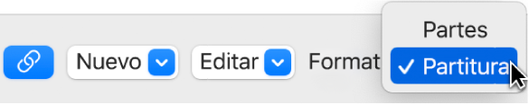 Ilustración. Menú desplegable Formato en la ventana “Conjuntos de partituras”