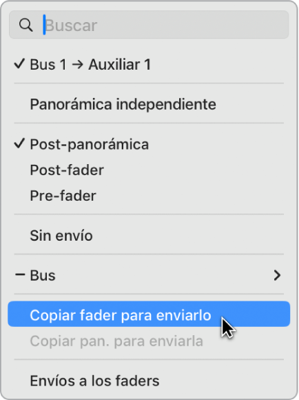 Ilustración. Comando “Copiar fader a envío”.