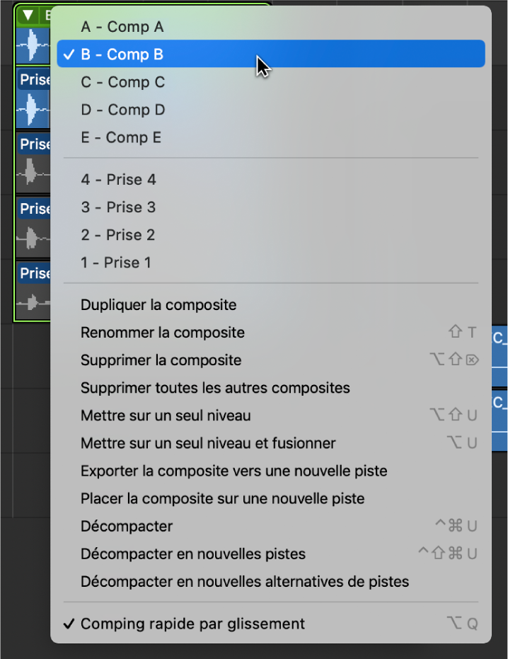 Figure. Indication d’une composite dans le menu local.