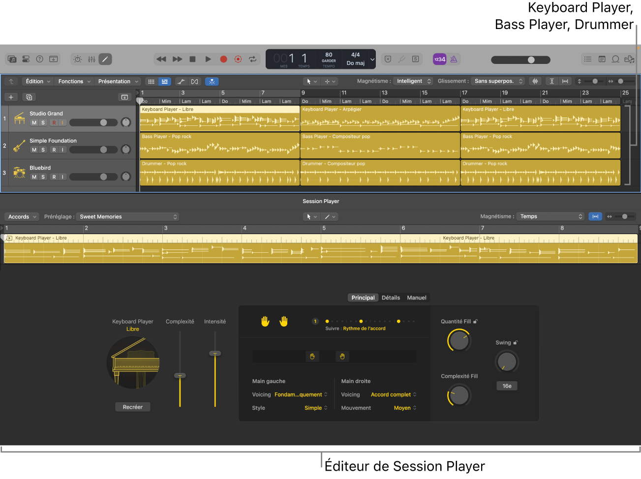 Figure. Les Session Players et l’éditeur de Session Player.