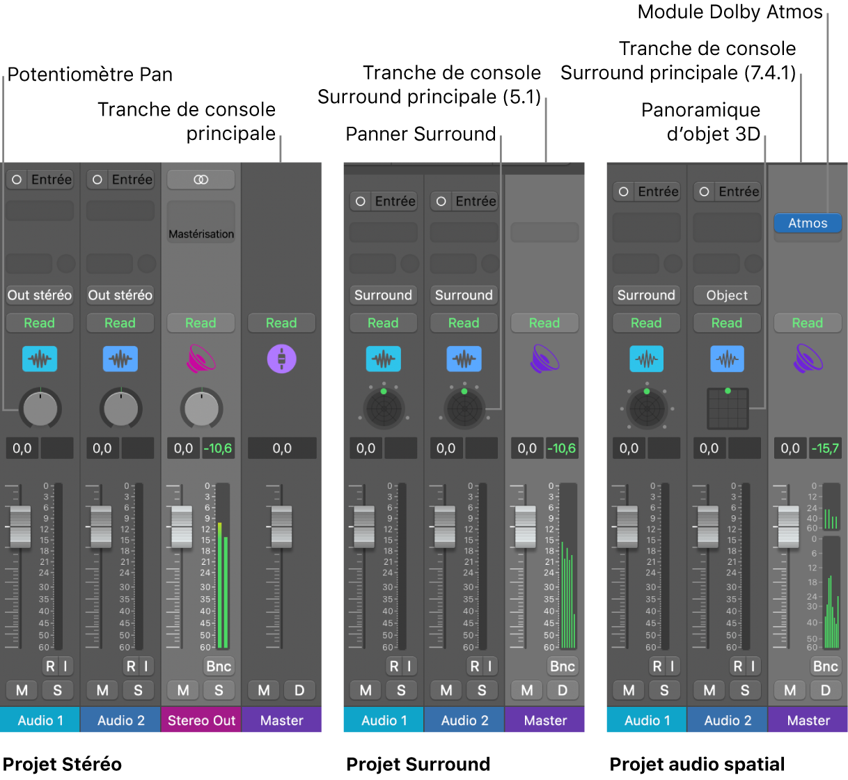 Figure. Projets avec différents formats de sortie audio