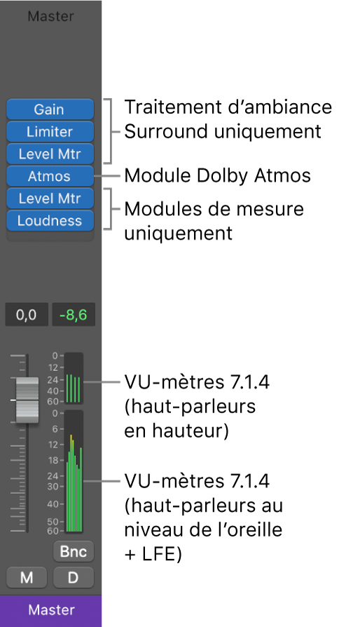 Figure. Modules recommandés pour la tranche de console Surround principale.