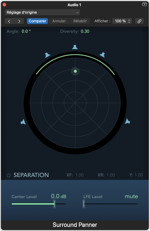 Figure. Fenêtre du Panner Mono vers Surround.